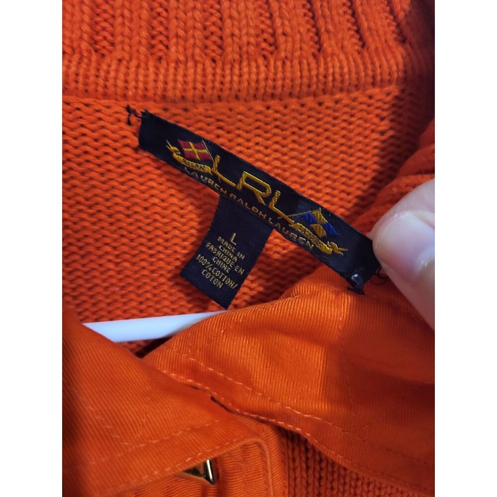 LRL Lauren Ralph Lauren Women L Orange Sweater Gold Turn Lock Preppy Old Money - Picture 4 of 6